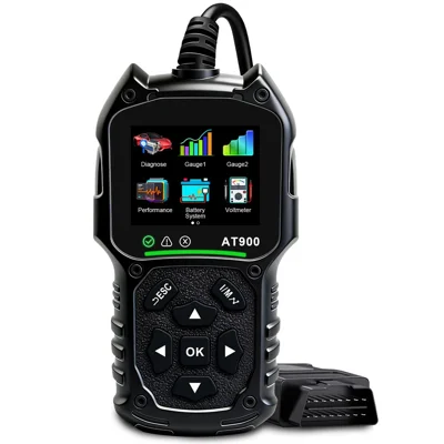 AT900 OBD2 Escáner de Diagnóstico para Coche con Soporte para Impresión en la Nube, Pantalla TFT de 2,4", Probador de Batería para Verificación del Motor - Negro