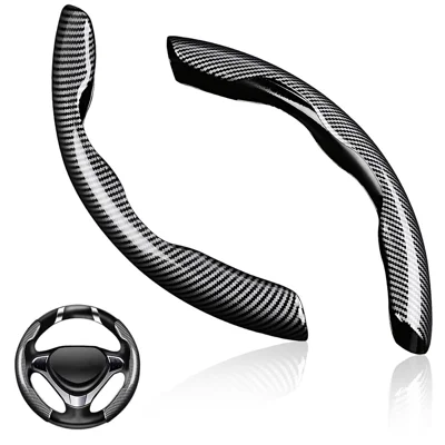 2 Pezzi Copri Volante in Fibra di Carbonio, Copertura Antiscivolo per Volante Tondo e a Forma di D per Tesla Model Y / Model 3
