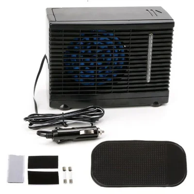 12V Car Air Conditioner Portable Cooling Fan Water Ice Evaporative Cooler for Truck RV SUV - Black