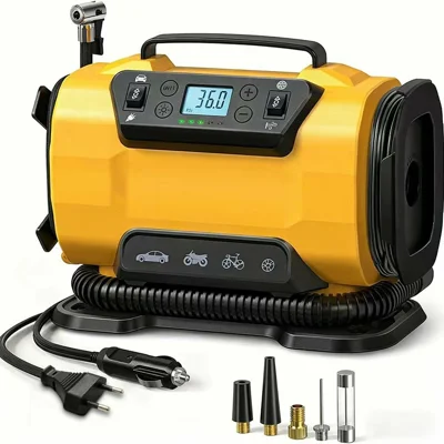 Compressore d'aria a doppia alimentazione 12 V 150 PSI 300 L/min con display LCD, pompa per gonfiaggio pneumatici auto con luce LED, spina UE