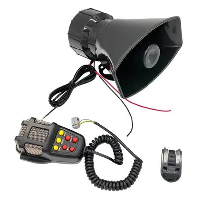 7 Tones 12V Car Horn Siren 110dB Electronic Warning PA System with Microphone Ambulance Loudspeaker - Black
