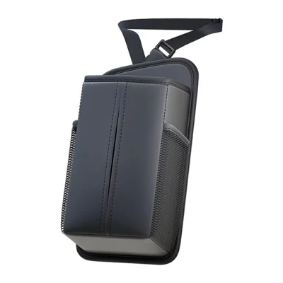 Organizador Lateral para Asiento de Coche de Cuero PU, Soporte para Caja de Pañuelos, Bolsa de Almacenamiento Multifuncional con Bolsillos Laterales - Negro