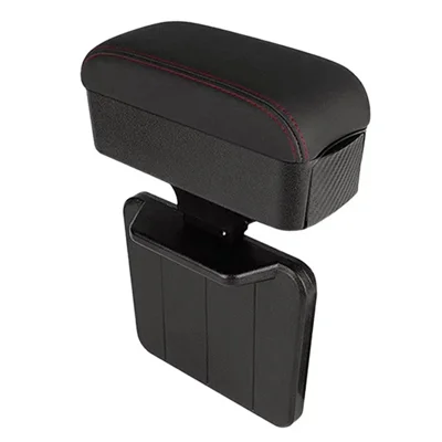 Caja organizadora de consola de brazo para coche de cuero PU con portavasos telescópico - Negro / Rojo