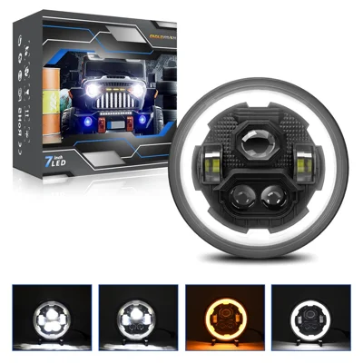 7 Inch Round LED Headlight 4 Modes Angel Eyes Headlamp IP67 Waterproof for Jeep Wrangler Motorcycle