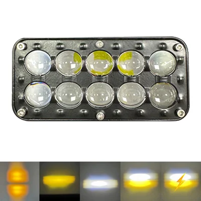 10-LED Car Work Light 27W 5200LM Yellow and White Light Auxiliary Driving Lamp for Motorcycle Truck ATV