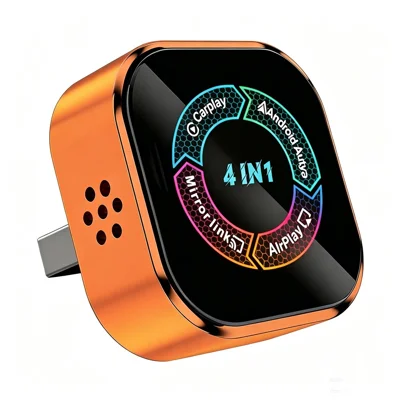 4223M 4 en 1 Adaptador Inalámbrico CarPlay Android Auto Mirror Airplay Miracast para Coches con CarPlay con Cable - Naranja