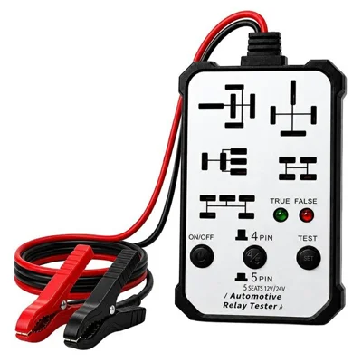 Automotive Relay Tester 12V / 24V Dual Voltage Diagnostic Tool 5-Position Multi-Function Relay Detector for Vehicle Repair - White