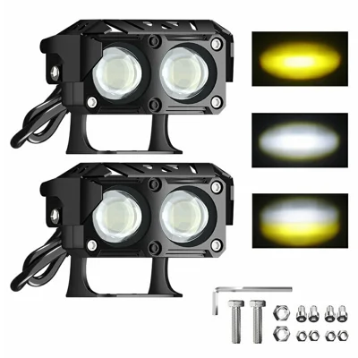 2 unidades de luces auxiliares LED de 12 W, 3000 LM, carcasa de aleación de aluminio impermeable IP65, lámparas duales - Negro