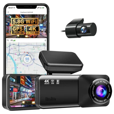 Cámara para coche con WiFi y GPS integrado, grabación 4K delantera + 1K trasera, cámara con visión nocturna y ángulo amplio de 170 grados - Negro