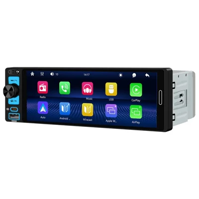 6.5 inch Single DIN Car Stereo Wireless CarPlay Bluetooth-compatible 5.2 FM Radio Receiver - Black