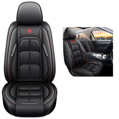 Car Seat Cover All Season Leather Airbag Compatible Anti Slip Breathable Auto Seat Protector - Black