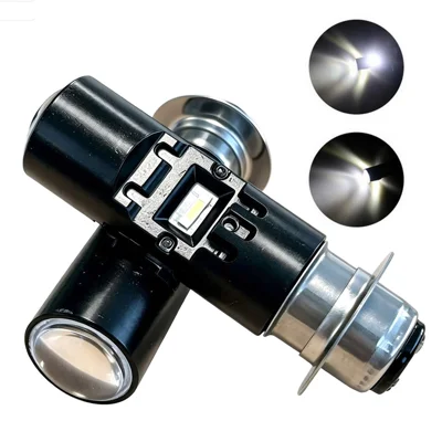 P15D LED Motorcycle Headlight Bulb 12W 9-24V White Light Aluminum Plug and Play for Cars ATVs UTVs Scooters - Black
