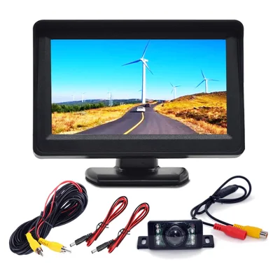 RH-308 Pantalla de espejo retrovisor de coche 4.3 pulgadas Pantalla de espejo retrovisor de camión con cámara de placa de matrícula corta