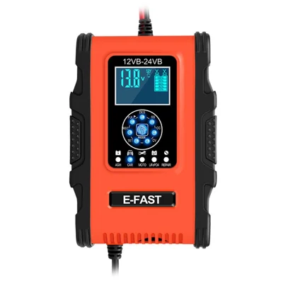 Chargeur de batterie intelligent en 7 étapes E-FAST TK500 12V / 24V pour voiture et camion - Batterie au plomb - Restauration - Orange / Prise UE