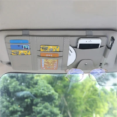 Sonnenblenden-Dekorationstasche aus PU-Leder für Autos, Kartenfach, CD-Halter (ohne Reißverschluss) - Grau
