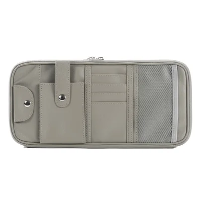 Car Sunshade Storage Bag Multi-Pockets Sunglasses Cards Pen Organizer Microfiber Leather Pouch - Grey