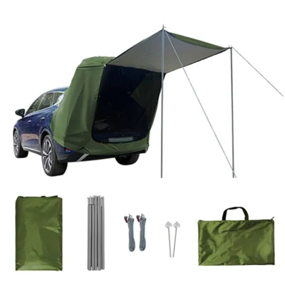 Car Rear Camping Tent Set Oxford Cloth SUV Cabana Tent with Awning Shade - Army Green