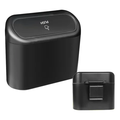 BY-1079 Push Lid Design Car Trash Can Vehicle Door Seat Back Hanging ABS Trash Bin - Schwarz