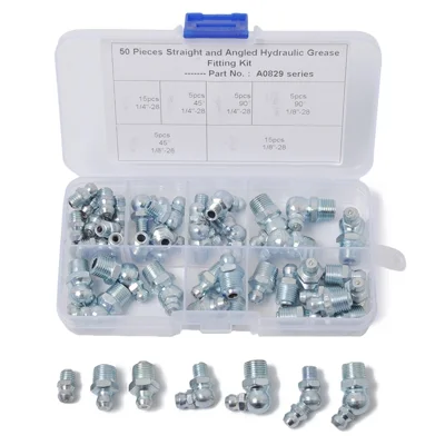 A0829 50Pcs Straight and Angled Hydraulic Grease Fitting Assortment Kit