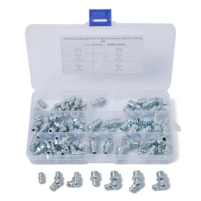 A0828 80Pcs 45 / 90 Degree Angled and Straight Hydraulic Grease Fitting Assort Kit