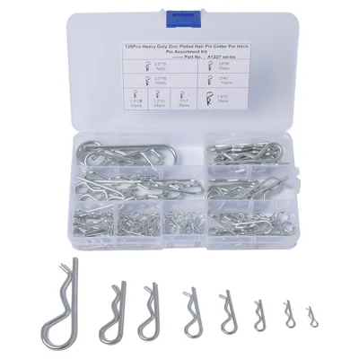 A1227 125Pcs Heavy Duty Zinc Plated Hair Pin Cotter Pin Hitch Pin Assortment Kit