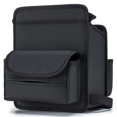 Car Seat Storage Bag Genuine Cow Leather Auto Organizer Holder Between Front Seat - Solid Black