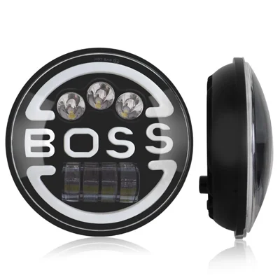 7-inch for Wrangler Harley Motorcycle Boss Headlight High Low Beam Circle Angel Eye LED Headlight