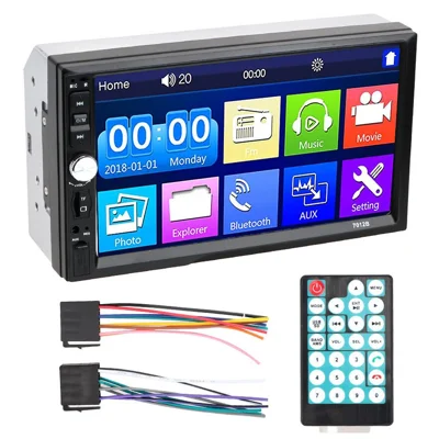 Lecteur multimédia HD 7012B 7 pouces avec écran tactile, Bluetooth, lecteur vidéo et radio FM 2 Din pour voiture avec fonction d'affichage de recul