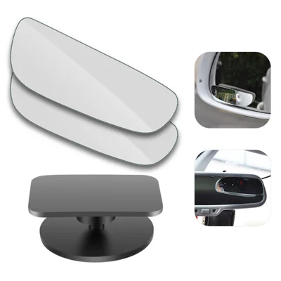 -070 2Pcs Lengthened Frameless Car Blind Spot Mirror 360 Degree Rotatable Wide Angle Auto Auxiliary Rearview Mirror