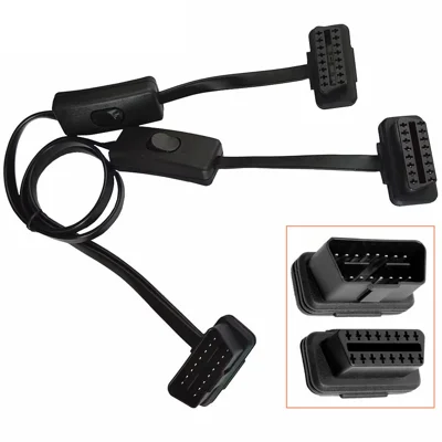 JUNSUNMAY 60 cm Kabel rozszerzające OBD II 16 pin męskie na podwójne żeńskie z oddzielnym przełącznikiem zasilania