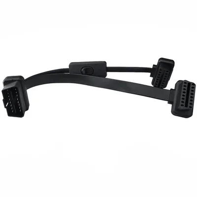JUNSUNMAY Cable adaptador de extensión de 45 cm con conector OBD II de 16 pines macho a conector de 2 hembras y 1 interruptor de encendido
