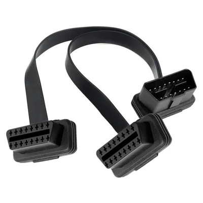 JUNSUNMAY 30cm OBD II 16 Pin Adapter Extension Cable Male to Dual Female Connector Cord
