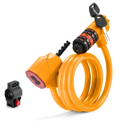 BENGGUO Thick Steel Cable Bike Lock Anti-Theft 5-Digit Combination Lock with 3 Modes Tail Light - Black+Orange