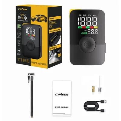 CARSUN T222A Gonfiatore per Pneumatici Compressore d'Aria Portatile, 150 PSI Pompa d'Aria Senza Fili per Pneumatici Auto, Luce LED e Spegnimento Automatico - Come Mostrato