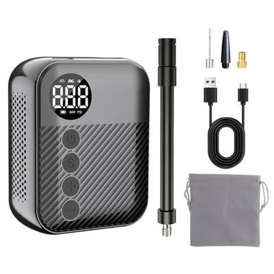 CARSUN Portable Mini Air Pump Smart Digital Display 150 PSI Type-C Air Compressor Tire Inflator for Cycling - As Shown