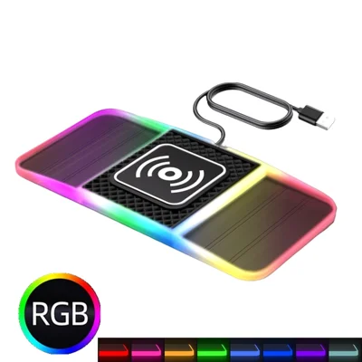 20W Snelladen Anti-sliptonen met RGB-omgevingsverlichting Auto Wireless Charger Pad Universele Telefoonlader - USB-interface/1m kabel