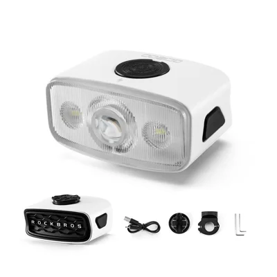 ROCKBROS Bicycle Front Light IPX6 Waterproof 3 Brightness Levels USB-C Rechargeable Bike Headlamp - White