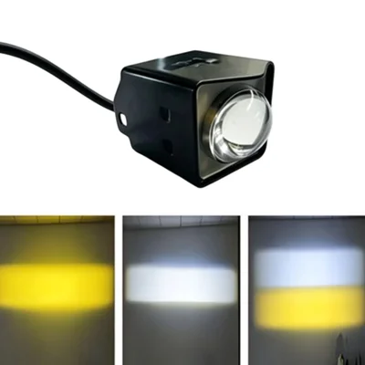10W Cube Design Motorcycle LED Light IP67 Waterproof Yellow and White Dual Color Auxiliary Lamp for ATV Truck Boat - Black