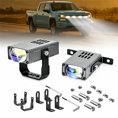S10 16 W LED Zusatzleuchte mit drei Lichtmodi, weißes, gelbes und gemischtes Licht, Nebelscheinwerfer für Fahrzeuge, SUV, LKW, Motorrad – Silber