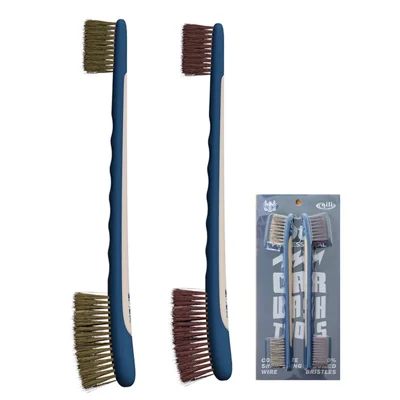 QILI 2Pcs Car Interior Cleaning Brush Dual Head Anti Slip Handle Detail Brush for Car Window Seals Crevices Cleaning - Pig Bristle + Composite Filaments