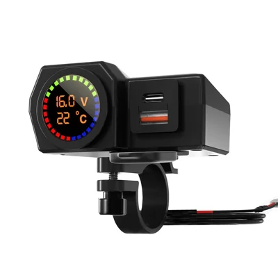 WUPP CS-1747A2 Motorrad-modifiziertes USB+Type-C-Handy-Ladegerät, Spannungs-Temperatur-Digitalanzeige, PD-Schnellladung Adapter