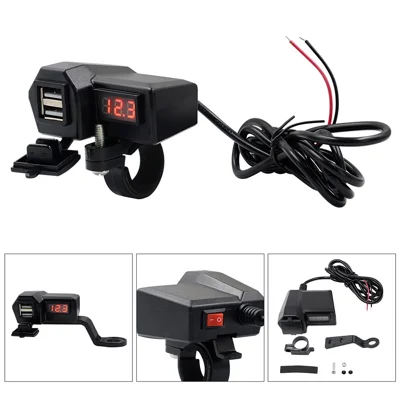 CS-1072A1 10-24V Motorrad Dual USB Ladegerät Digitalanzeige Voltmeter Wasserdichte Telefonladungsadapter