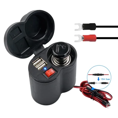 CS-313F1 12-24V Motorrad Modifizieren Dual USB-Ladegerät Wasserdicht Handy Ladegerät Adapter mit Zigarettenanzünder Kopf und Schalter