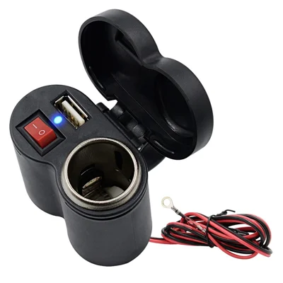 CS-313G1 Motorrad-Modifikations-USB-Ladegerät, wasserdichter Telefonladestecker mit Zigarettenanzünder-Steckdose und Schalter