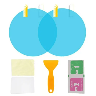 2Pcs Round 100x100mm Car Rear View Mirror Film PET Anti-Fog Rainproof Mirror Film with Tools