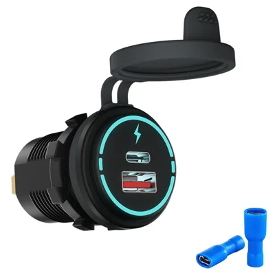 WUPP ZH-1786B1 QC3.0 USB+Type-C Charger IP66 Waterproof Socket with Silicone Cap