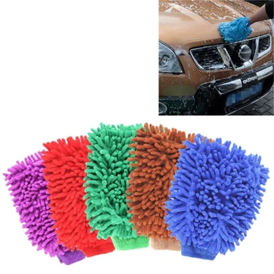 Mikrofaser-Handschuhe für die Reinigung von Autos, doppelseitiger Chenille-Mikrofaser-Handschuh, antistatischer Reinigungslappen, Staubentferner, Reinigungshandschuhe (zufällige Farbe)