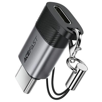 ACEFAST J19 iP в адаптер USB-C, быстрая зарядка 60 Вт, передача данных, компактный конвертер - металлический серый