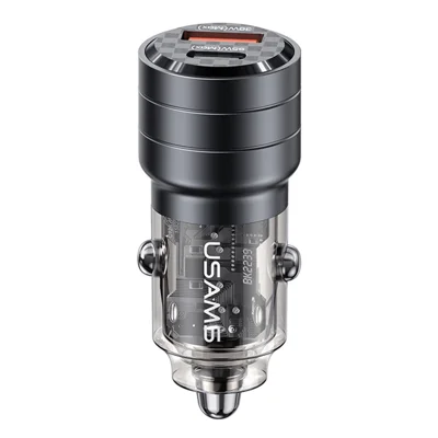 USAMS US-CC176 C36 95W USB-A+USB-C Autoladegerät Transparent Mini Schnell Autoladegerät mit Licht - Schwarz