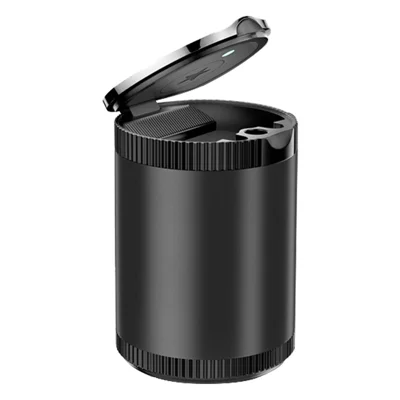 Aluminum Alloy LED Light Car Ashtray with Lid Vehicle Interior Garbage Can Ashtray - Black
